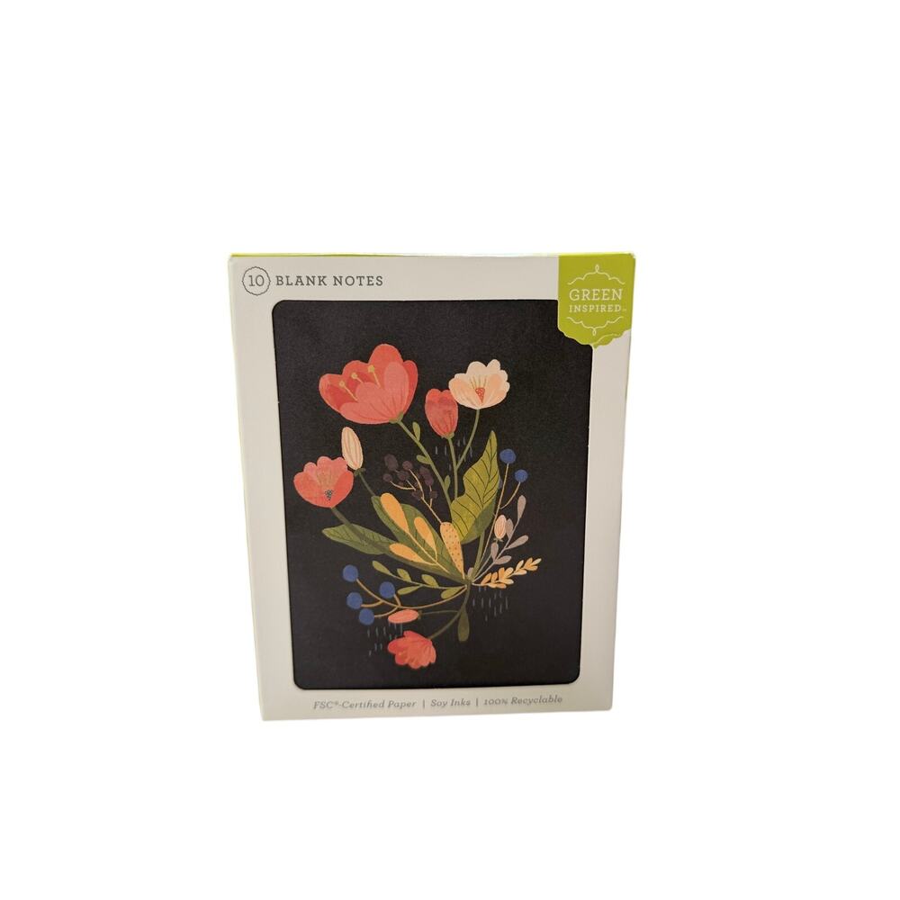Green Inspired Floral Blank Note Cards with Envelopes Set of 10 Stationery